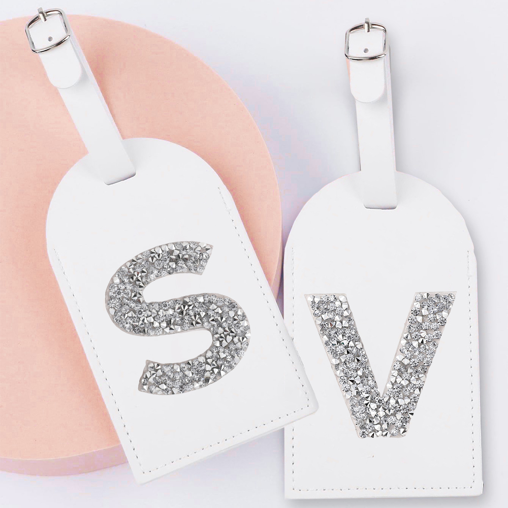 Travel Accessories Name - A-Z Rhinestone Monogram Leather Luggage Tag