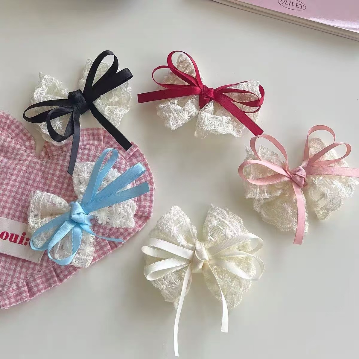 2Pcs Elegant Lace Bow Hairpins - Travel Accessories Designer 评论和价格